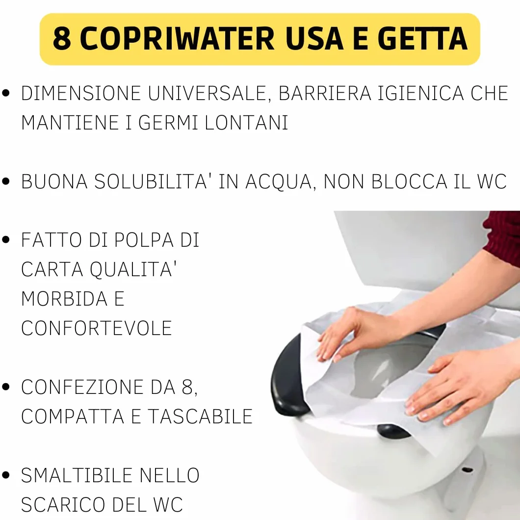 Copriwater Tascabili Usa e Getta di Carta Bianco Universale 8 Pezzi