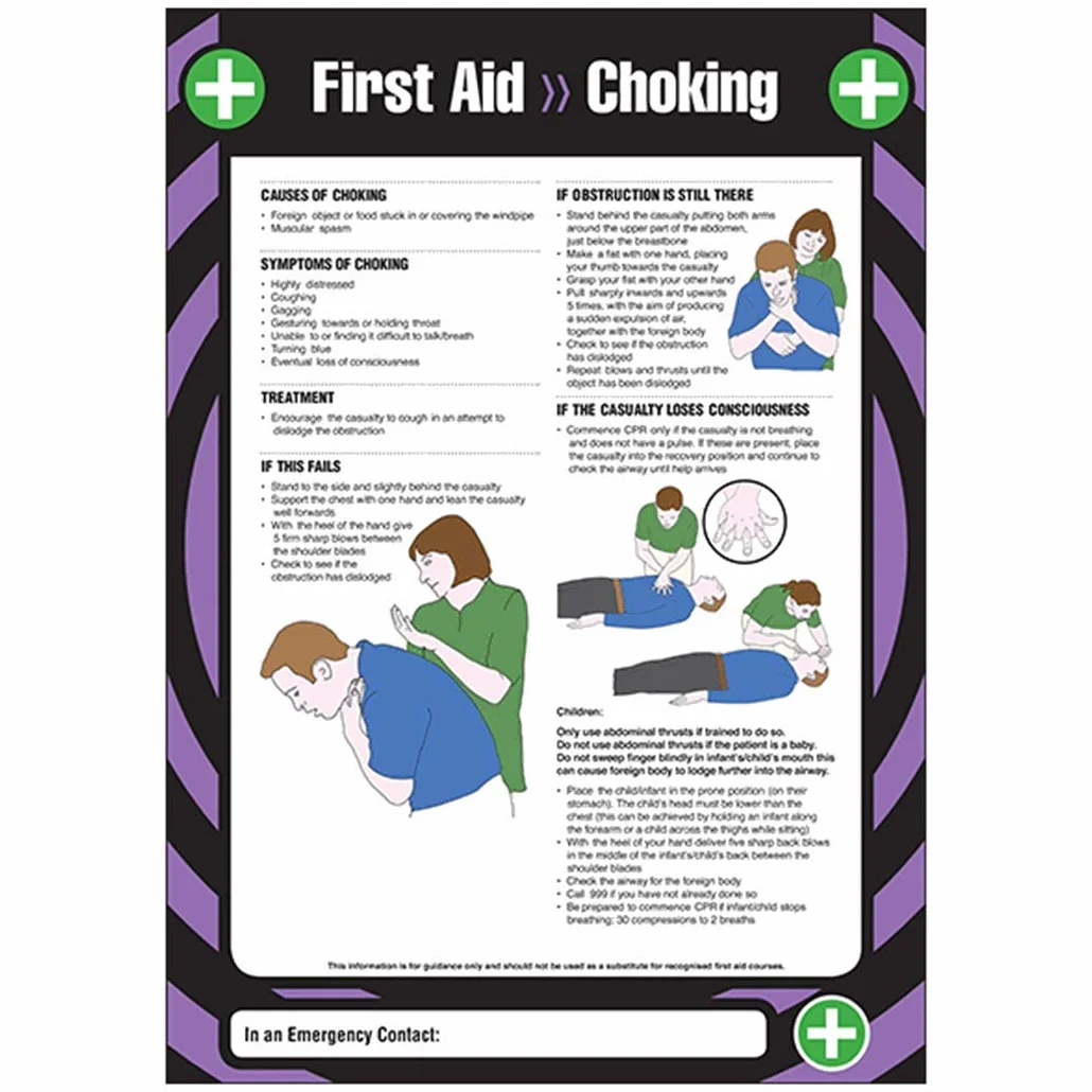 VSafety, poster di primo soccorso per il soffocamento, formato A2, 594 x 420 mm, resistente