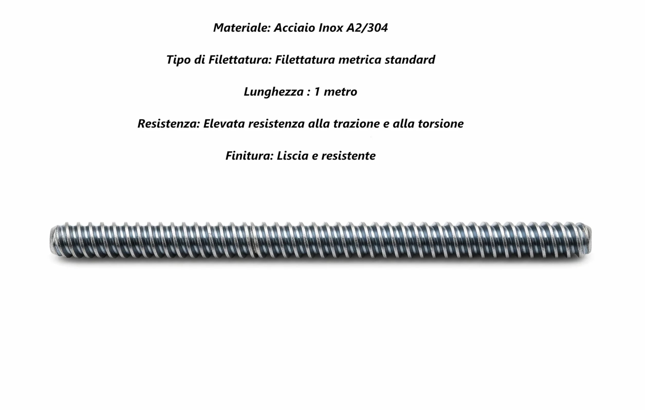 Asta Filettata ACCIAIO INOX Barra Filettata M8X1000mm Resistente Corrosione Ruggine Fissaggi Edilizia Meccanica Idraulica