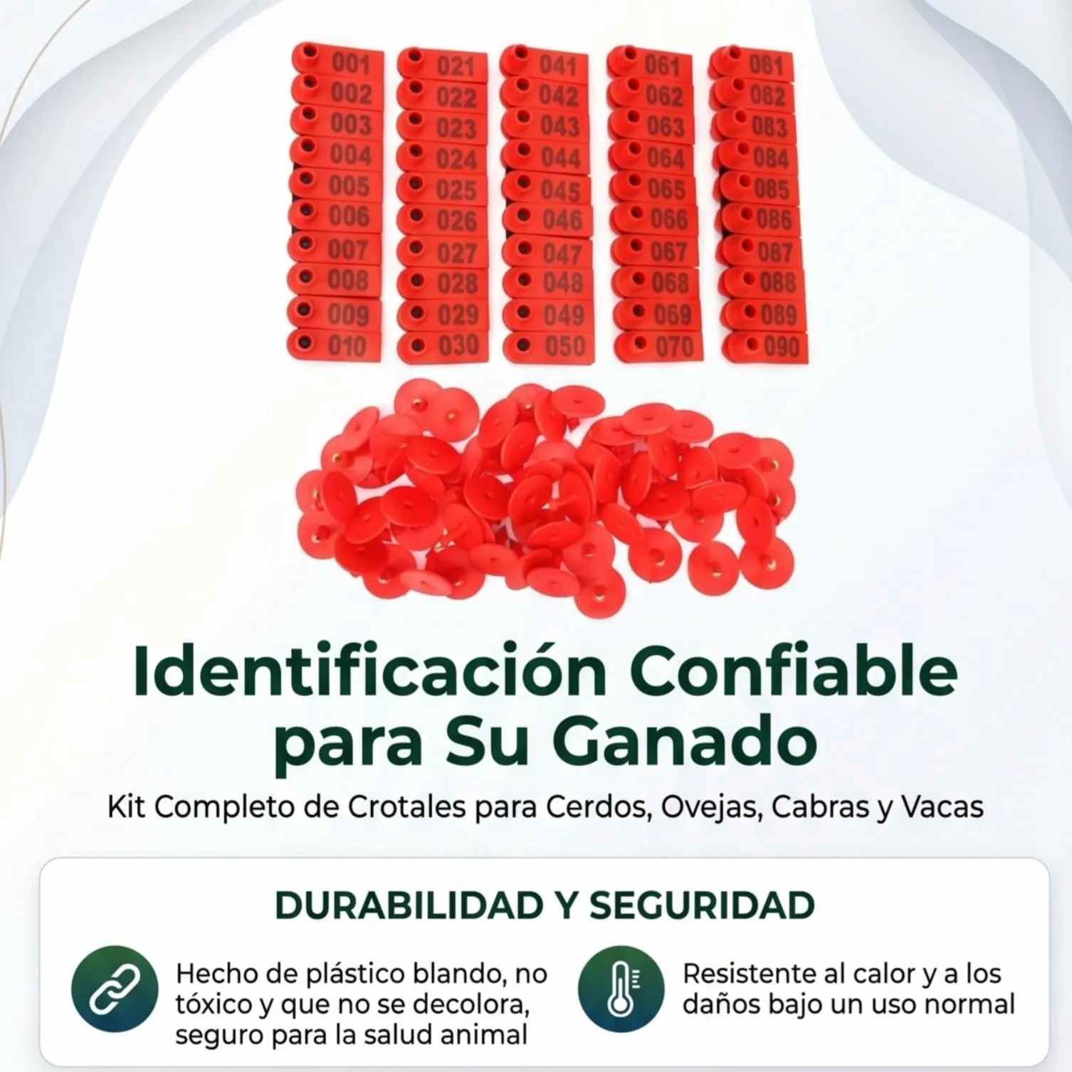 Etichette auricolari per bestiame numerate 001-100 100 pezzi in plastica rossa, per identificazione bovini pecore capre