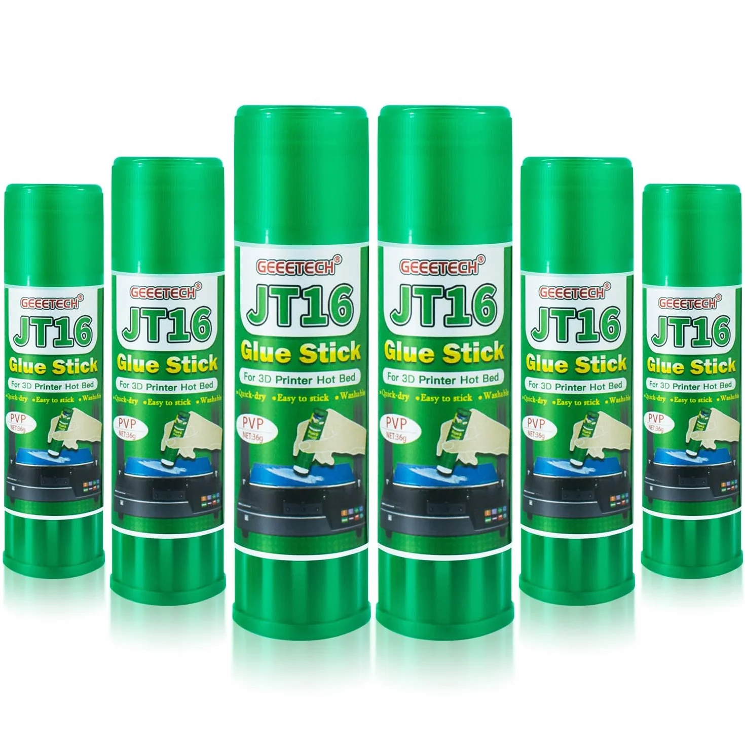 GEEETECH Colla per stampante 3D, confezione da 6 pezzi (JT16), perfetta adesione della stampante 3D del primo strato, formula solubile in acqua, colla per stampa 3D, compatibile con PLA, ABS
