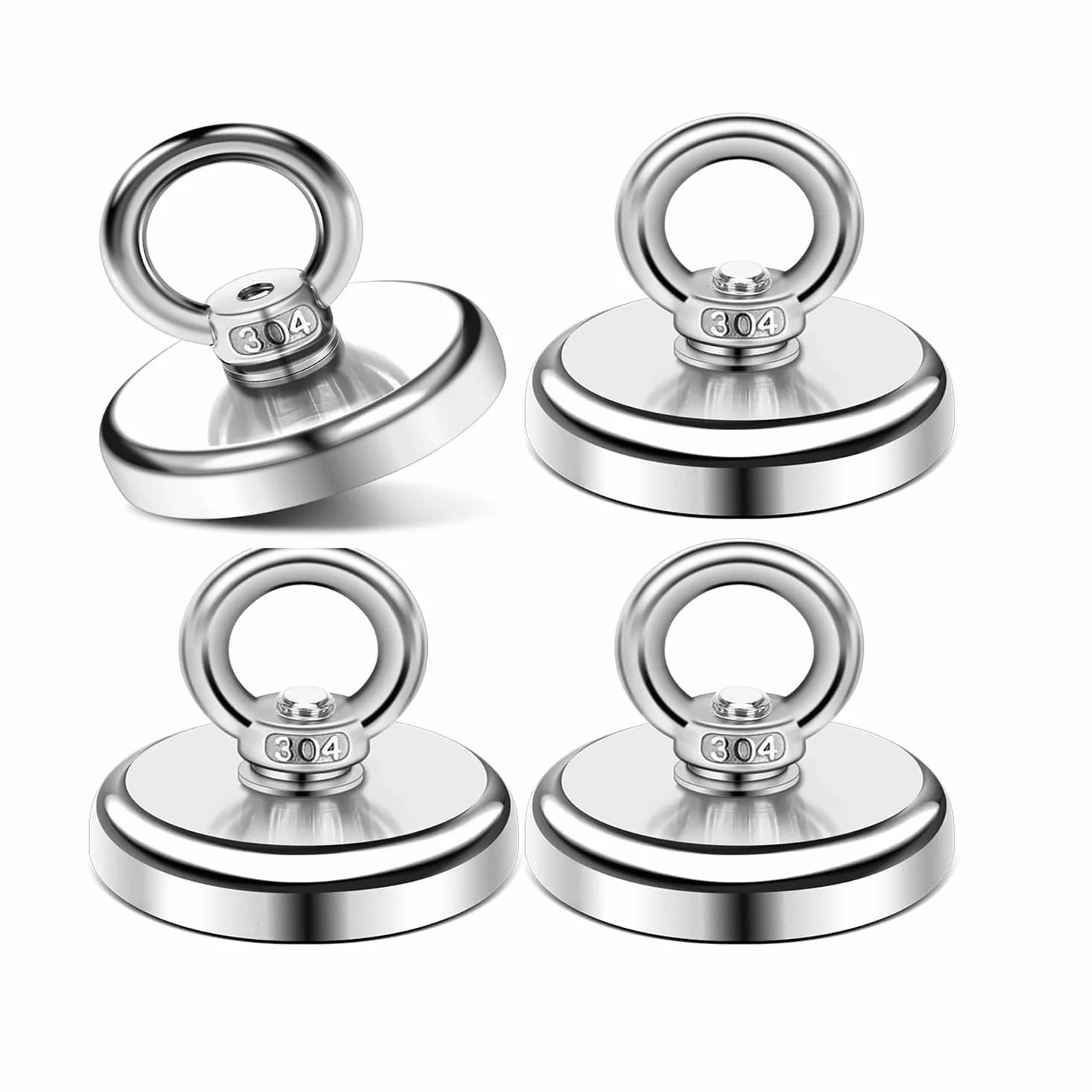 Calamite potenti 45KG, 4 Pezzi calamita potente 32mm, Magnete potente neodimio, Magnete da pesca, Magnet fishing con Golfare per Pesca Magnetica Salvataggio Nel Fiume Recupero di Oggetti