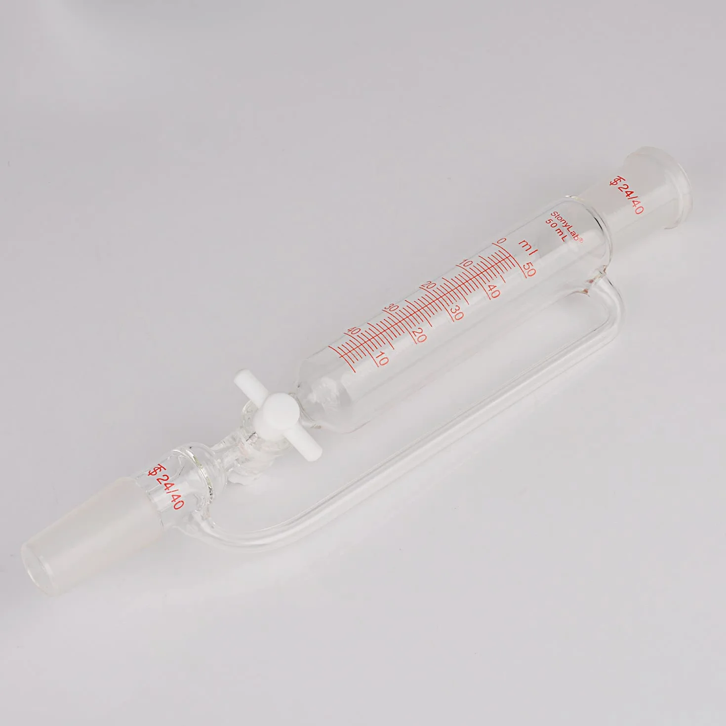stonylab Imbuto Graduato a Pressione Bilanciata, Addition Funnel Dropping Funnel Imbuti Gocciolatori in Vetro Borosilicato con Tappo di Arresto in PTFE per Laboratorio (24/40 Joint, 50 ml)