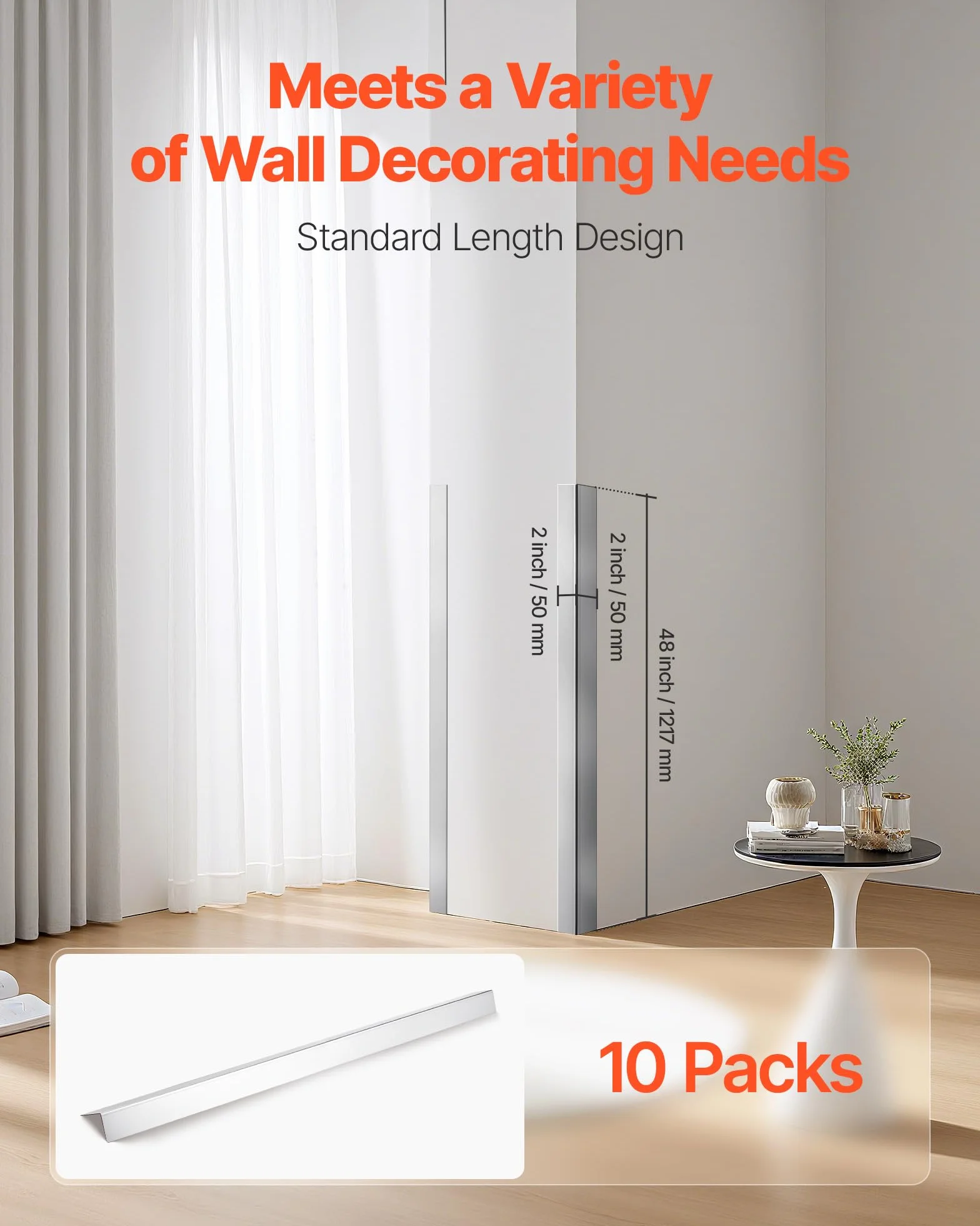 VEVOR Paraspigoli Acciaio Inox 50 x 50 x 1217 mm Confezione 10 Pezzi Profilo Angolare Muro 90°