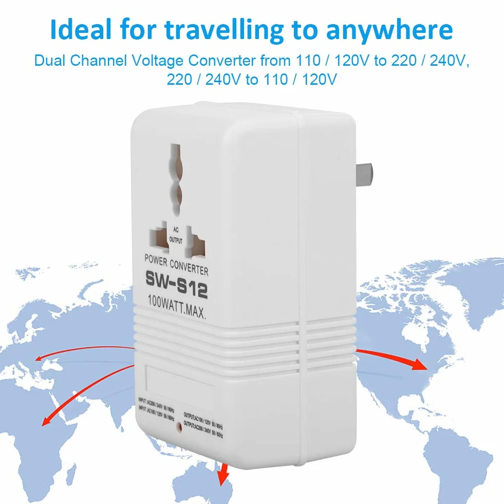 Aggiornato Adattatore da Viaggio Universale, Adattatore Presa Spina 100W 110V / 120V to 220V / 240V Hub Up and Down Inverter Transformer 55-60HZ (CN standard plug)