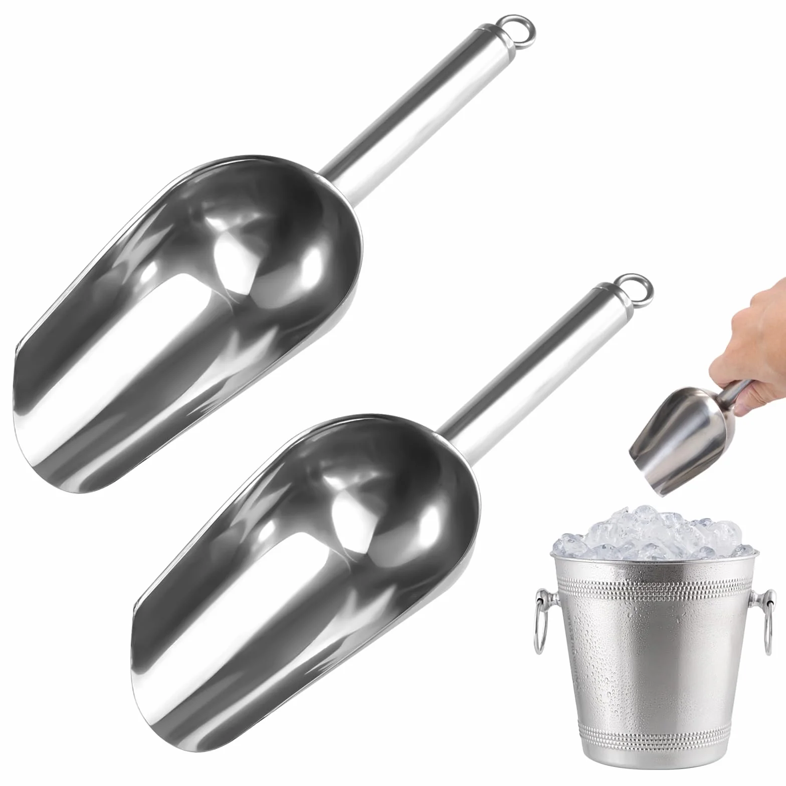 2 Pezzi Paletta per Ghiaccio in Acciaio Inox, Versatile Paletta per Farina | Pala Ghiaccio in Acciaio Inossidabile, Paletta per Alimenti per Cubetti di Ghiaccio, Dolci, Cereali