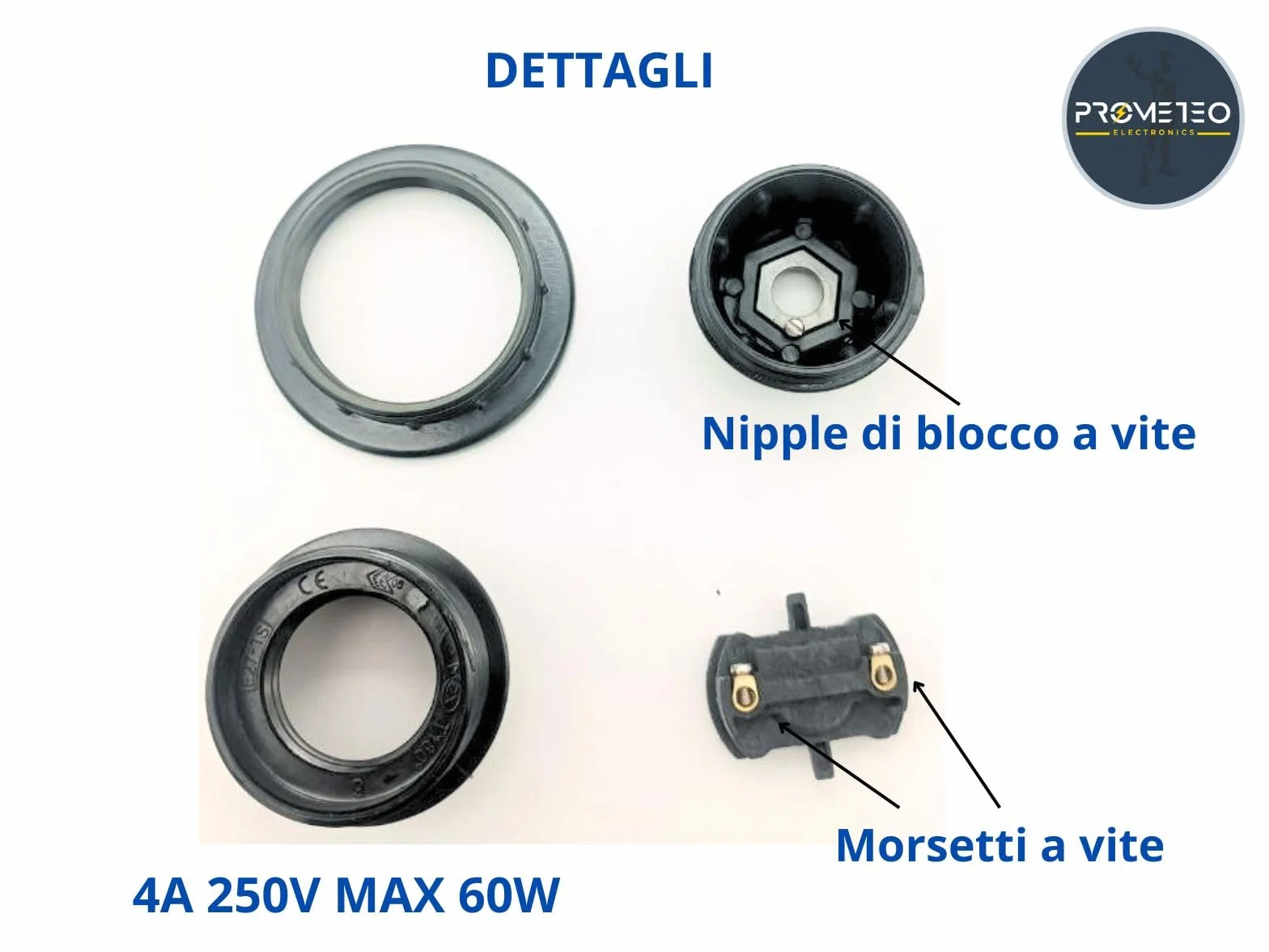 Set 5 Portalampade E27 parzialmente filettato con Nipple di blocco resistenti fino a 180° 4A 250V + 5 ghiere di bloccaggio paralume