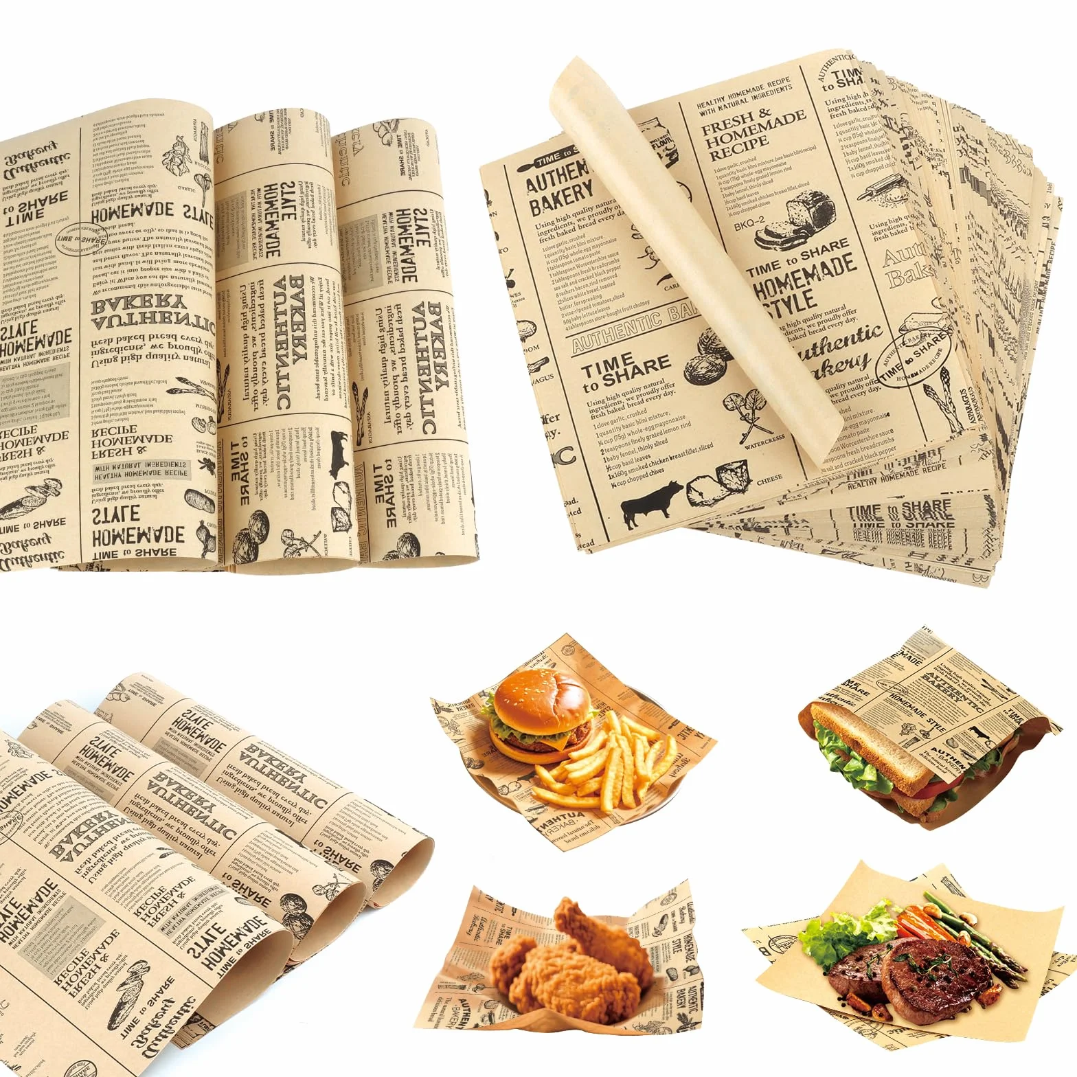100 Fogli Carta Alimentare，Carta Oleata per Alimenti di Grandi Dimensioni 18 * 18cm，Imballaggio ，per Panini, Patatine Fritte, Hamburger, Formaggio, Torte