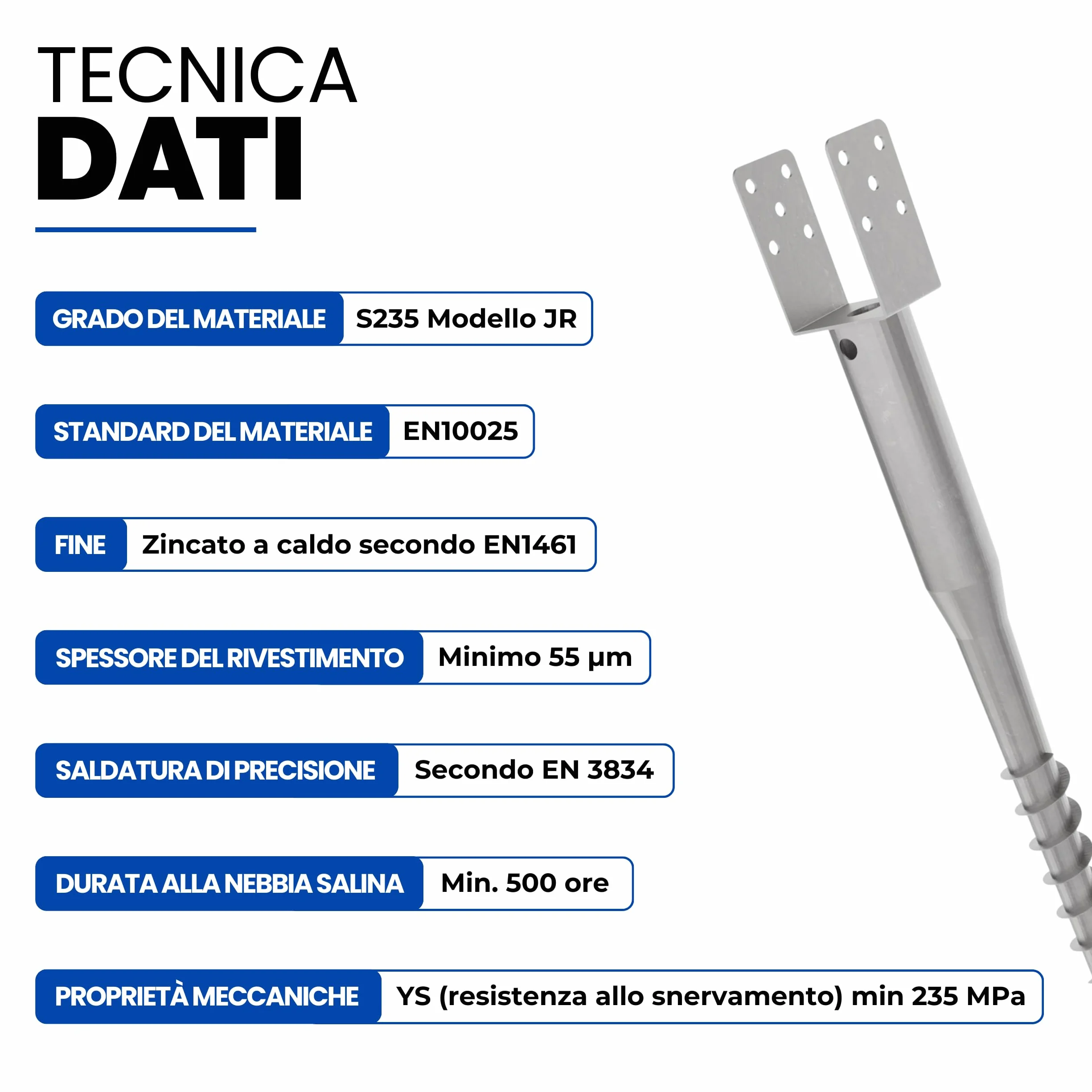 Staffa ad U con Perno a Spirale 96 x 865 mm Manicotti a Vite per Pali da Avvitare Ancoraggio da Terra