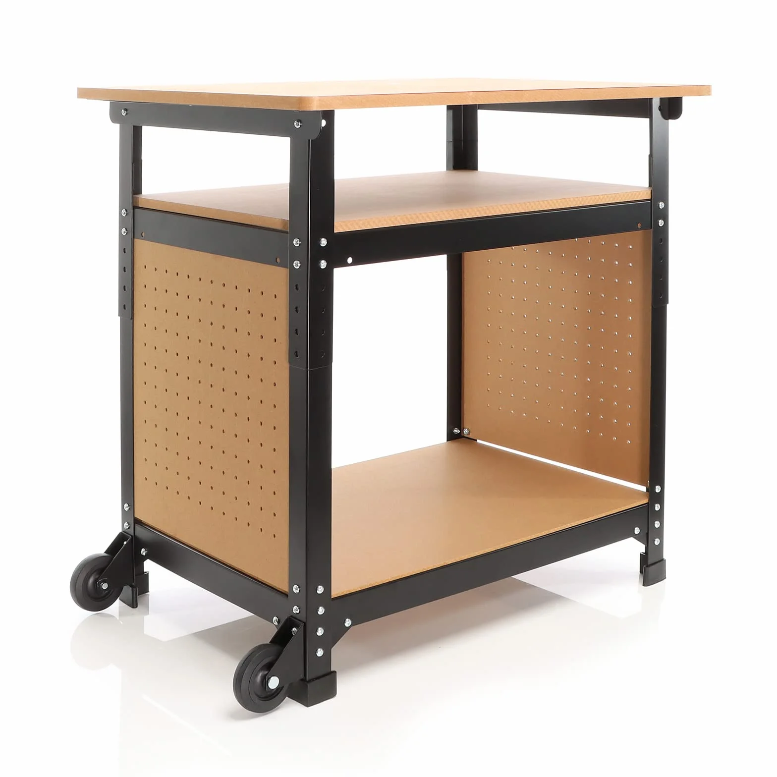XPOtool Banco da lavoro portatile 68x50x66-82 cm Tavolo da lavoro con altezza regolabile e 2 ripiani