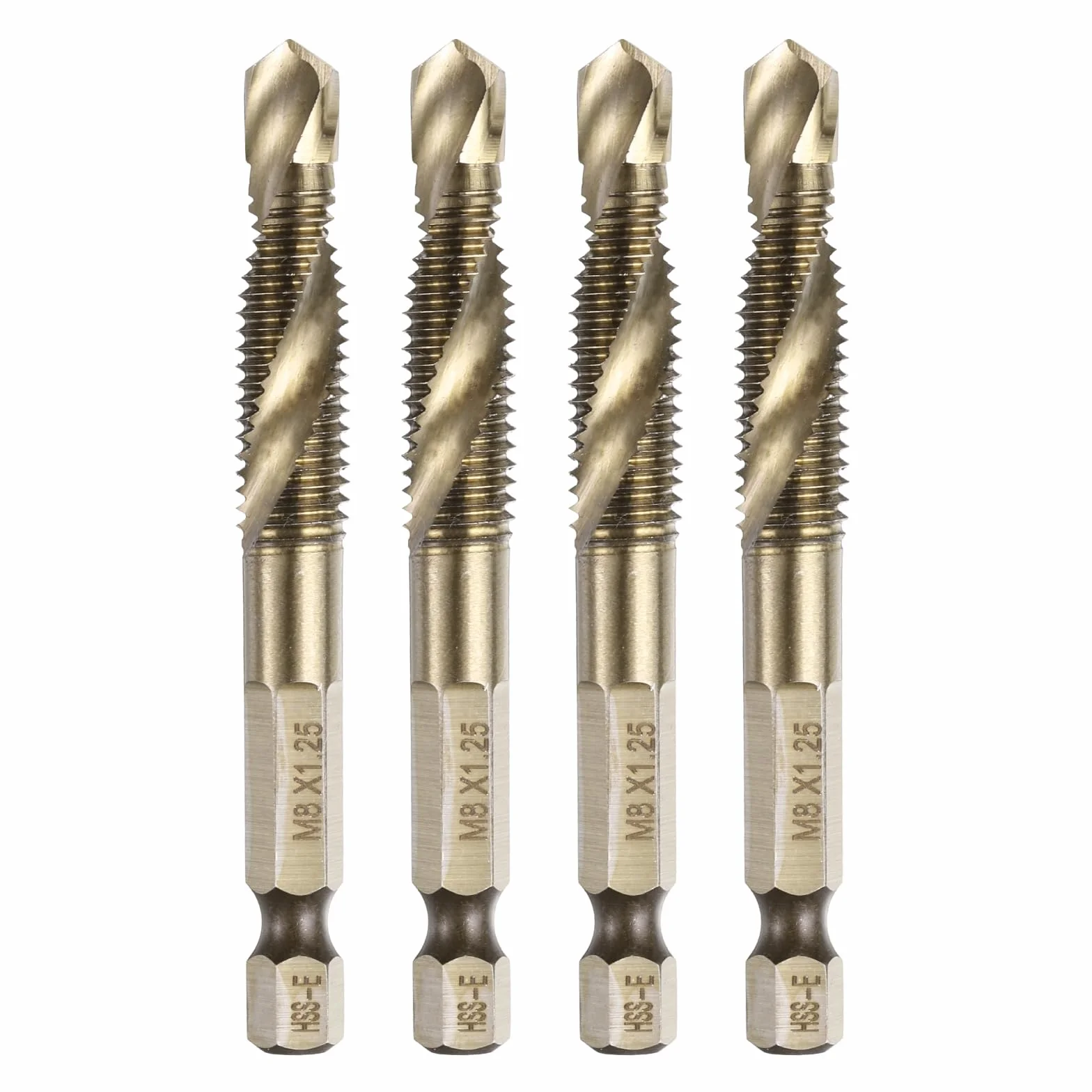 QUARKZMAN 4pz Punte Trapano Maschi Filettare Metrici M8 x 1.25 Attacco Esagonale 1/4" Acciaio Alta Velocità Kit Foratura Filettatura