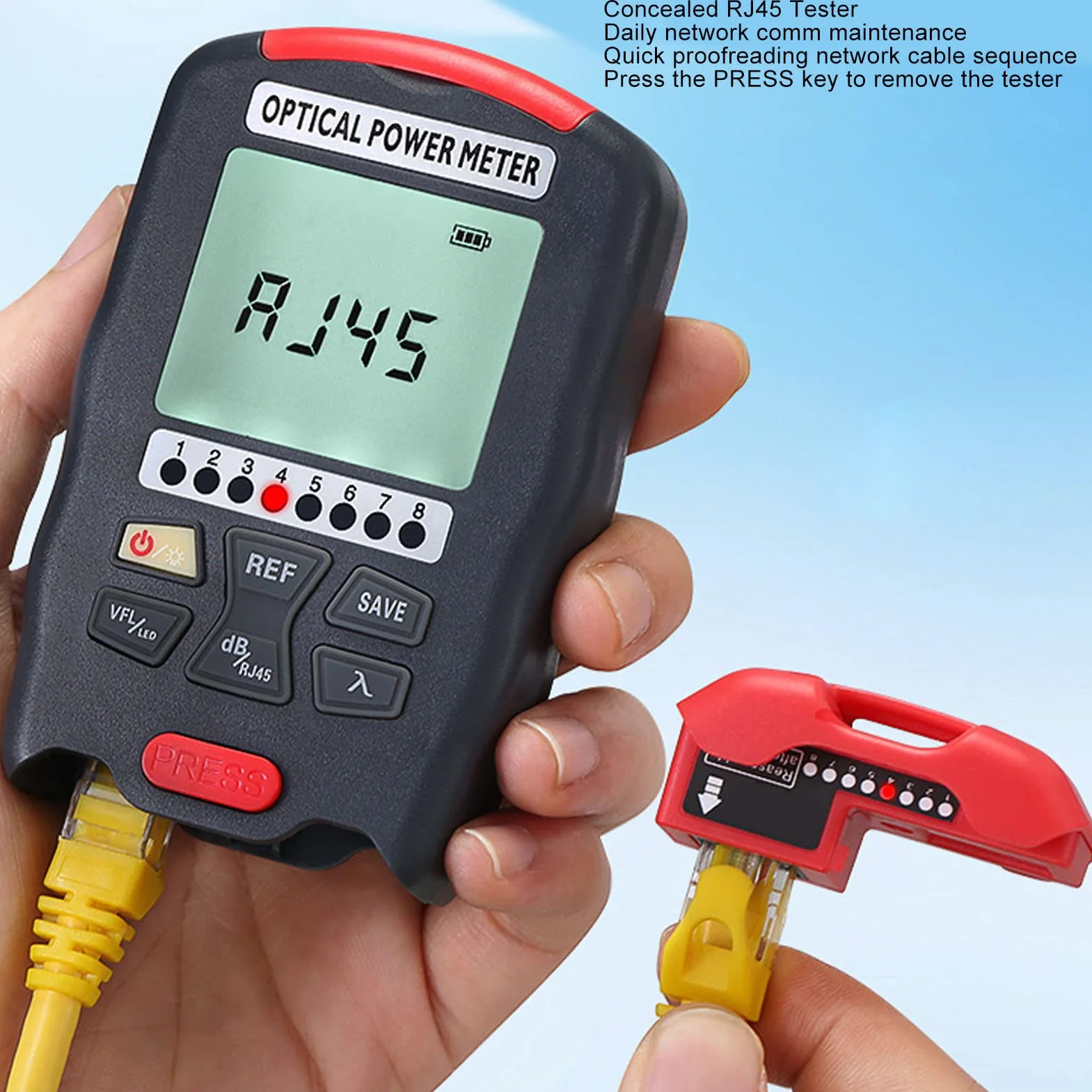 Tester per fibra ottica, tester di rete luminosa a LED Misuratore di potenza in fibra ottica ad alta precisione Ampia applicazione per test (da -70 a +10dBm)