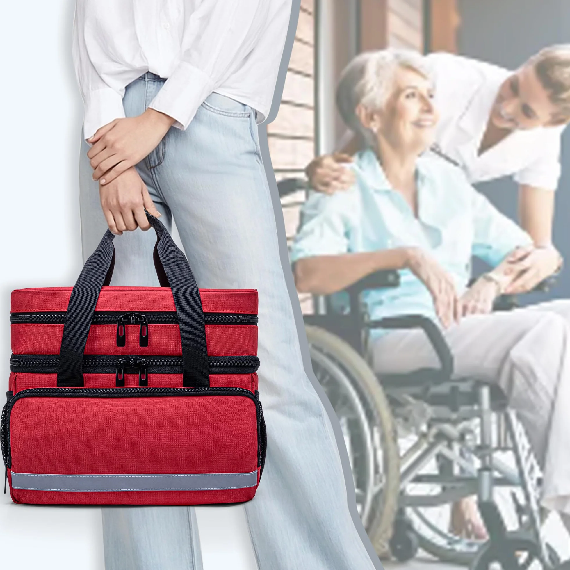 CURMIO Borsa Medica Doppia con Cerniere Bloccabili Rosso Organizer Medicinali Primo Soccorso