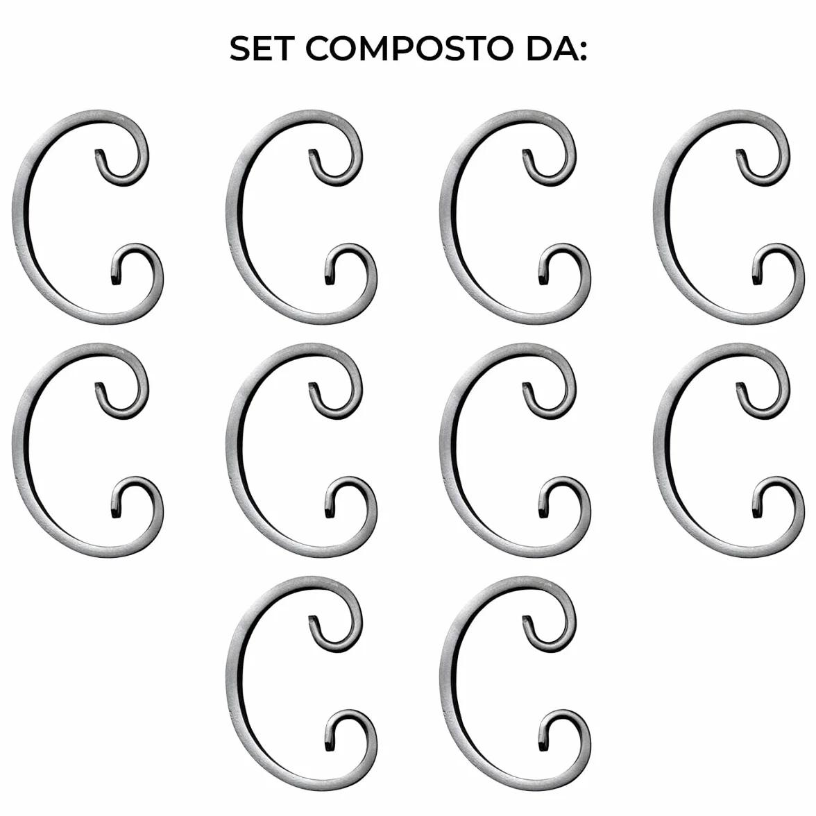 M.P. Metalli - Riccio a C in ferro battuto in sezione piatta 120x70 mm in piatto da 12x6 mm | Set da 10 pezzi | Made in Italy