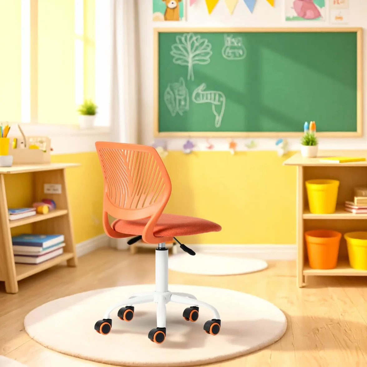 FurnitureR Sedia ergonomica scolastica con schienale in rete traspirante, altezza regolabile, 360° girevole