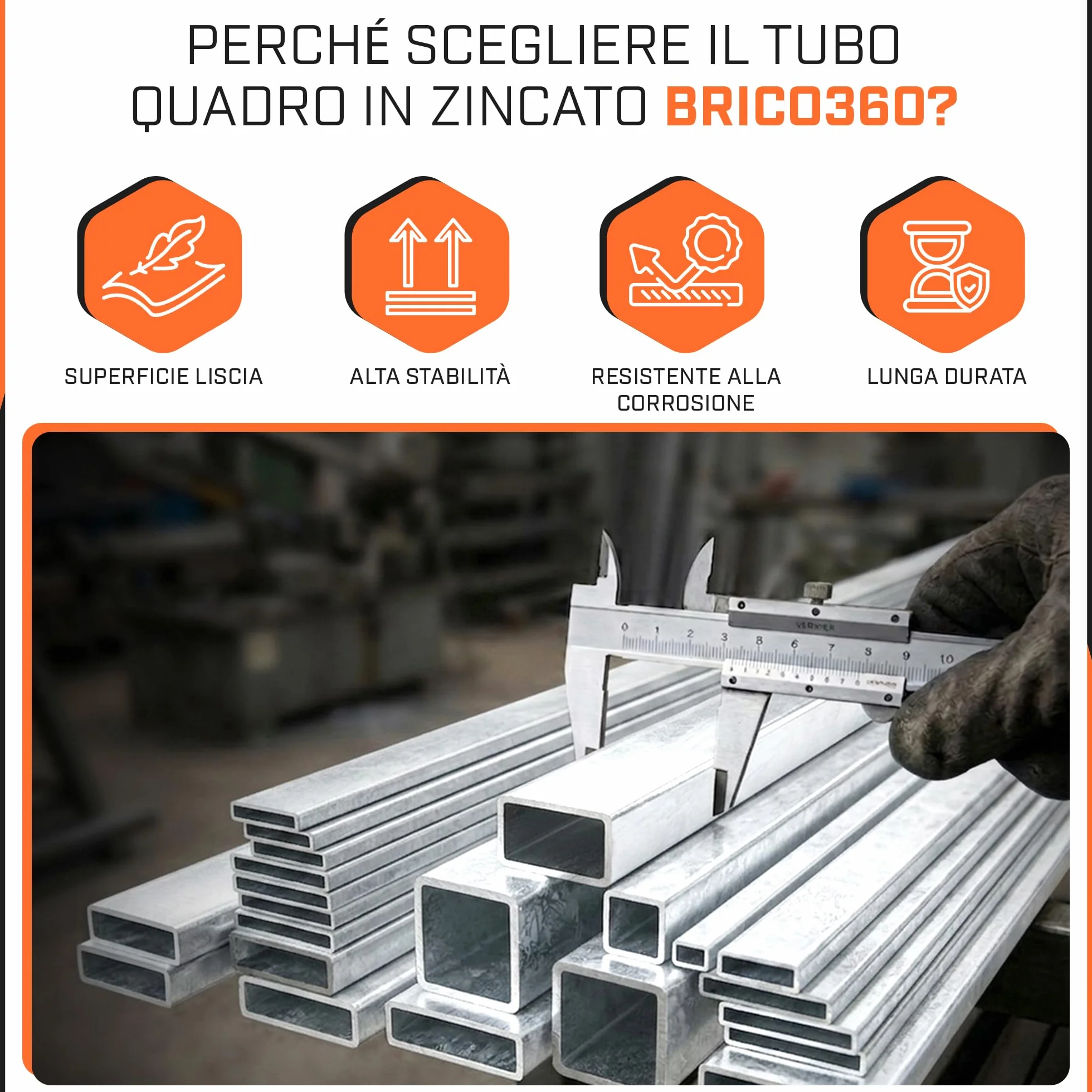 Tubolare ferro quadro zincato 40x40x2mm Barra 3 metri Profilo acciaio zincato carpenteria
