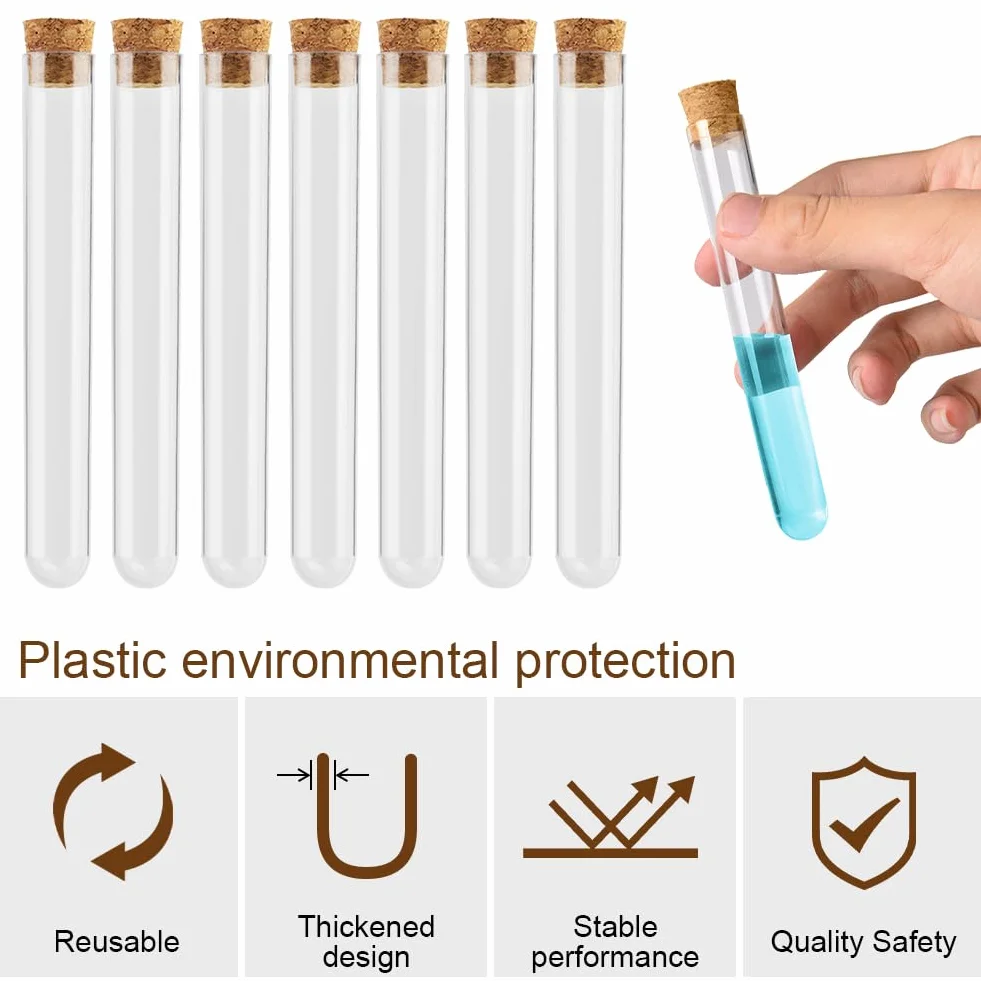 OFFCUP Provette Trasparenti 100PZ con Tappo in Sughero 16x100mm Plastica per Laboratorio Bomboniere Caramella Spezie
