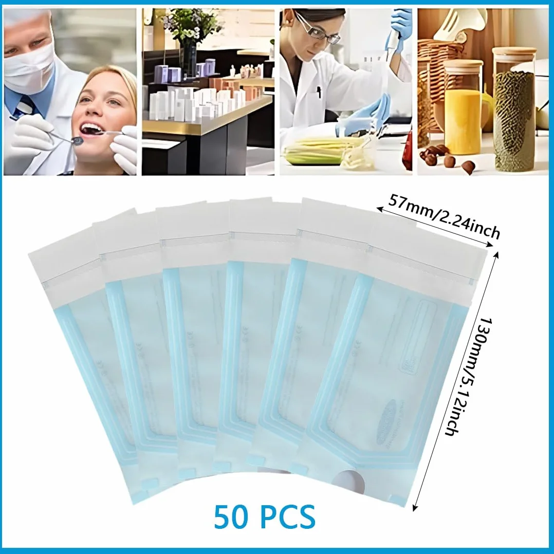50 Pezzi Sacchetto di Sterilizzazione, 130 * 57mm Sacchetti per Sterilizzazione Autoclave, Buste Autosigillanti per Sterilizzazione, Buste Sterilizzazione Autoclave per Strumenti Pulizia