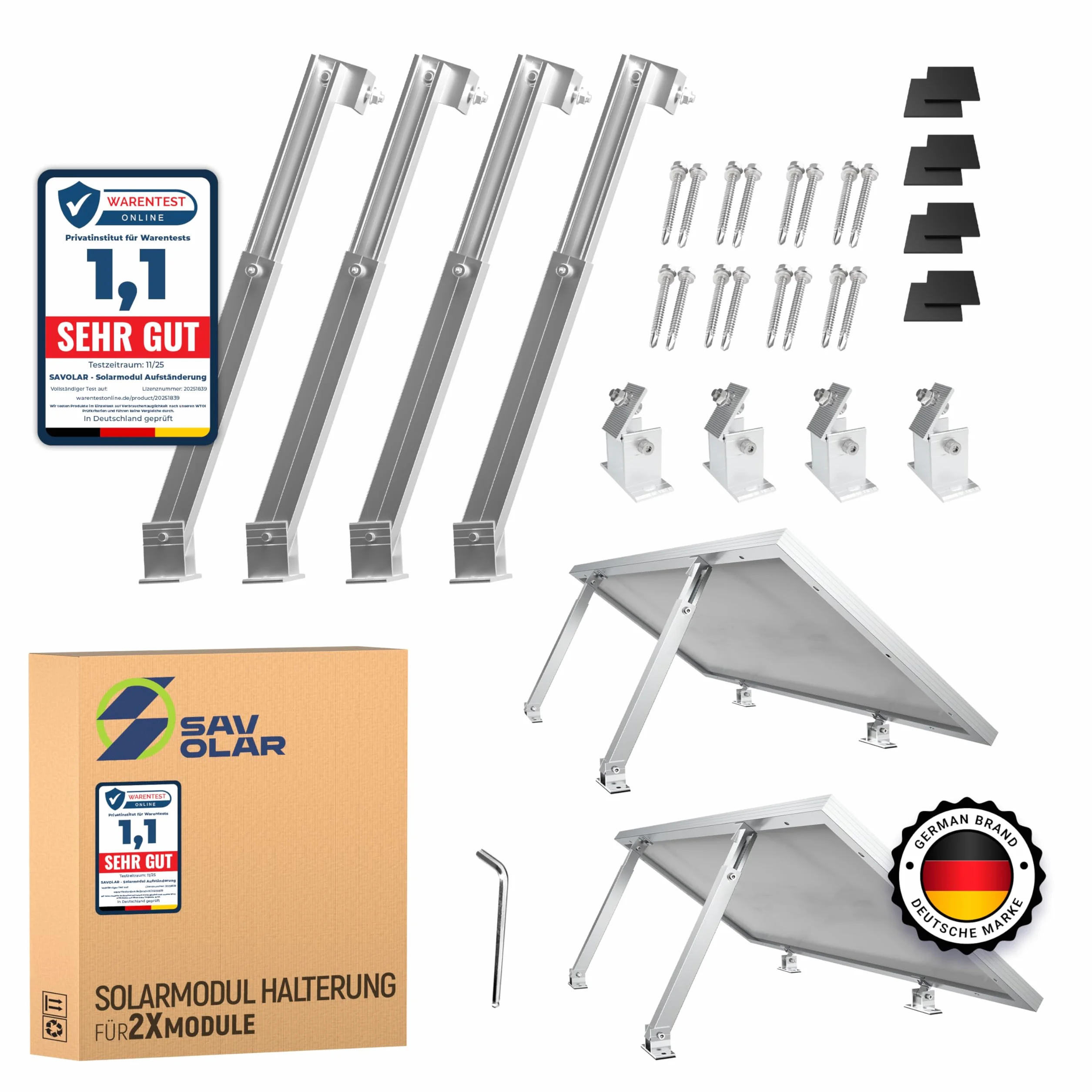SAVOLAR Supporto per Pannello Solare Angolo Regolabile 15-60° 50-100cm per Balcone Tetto Piatto