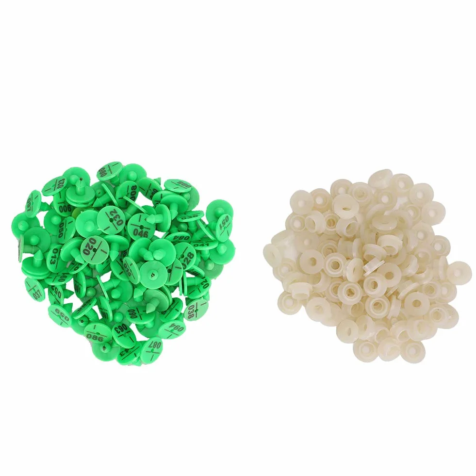 Marchio auricolare, 100 pezzi marchi auricolari in plastica per piccoli animali Uso di bestiame Marchio auricolare anti-spargimento per coniglio maiale(verde)