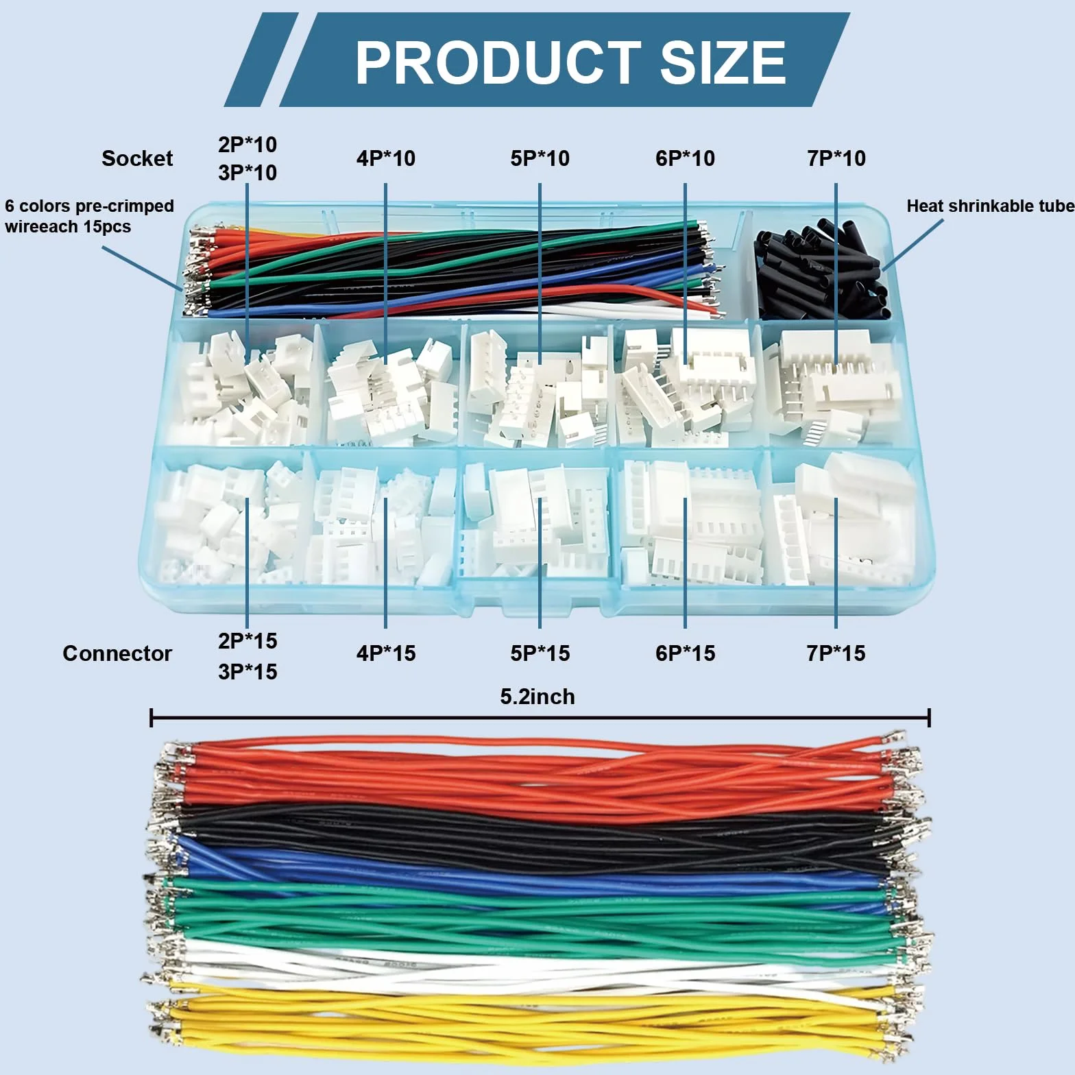 Kit Connettori JST XH 2.54 mm, Cavi Pre-Crimpati 22 AWG, Alloggiamenti Maschio e Femmina, 90 Fili Silicone, Tubo Termorestringente
