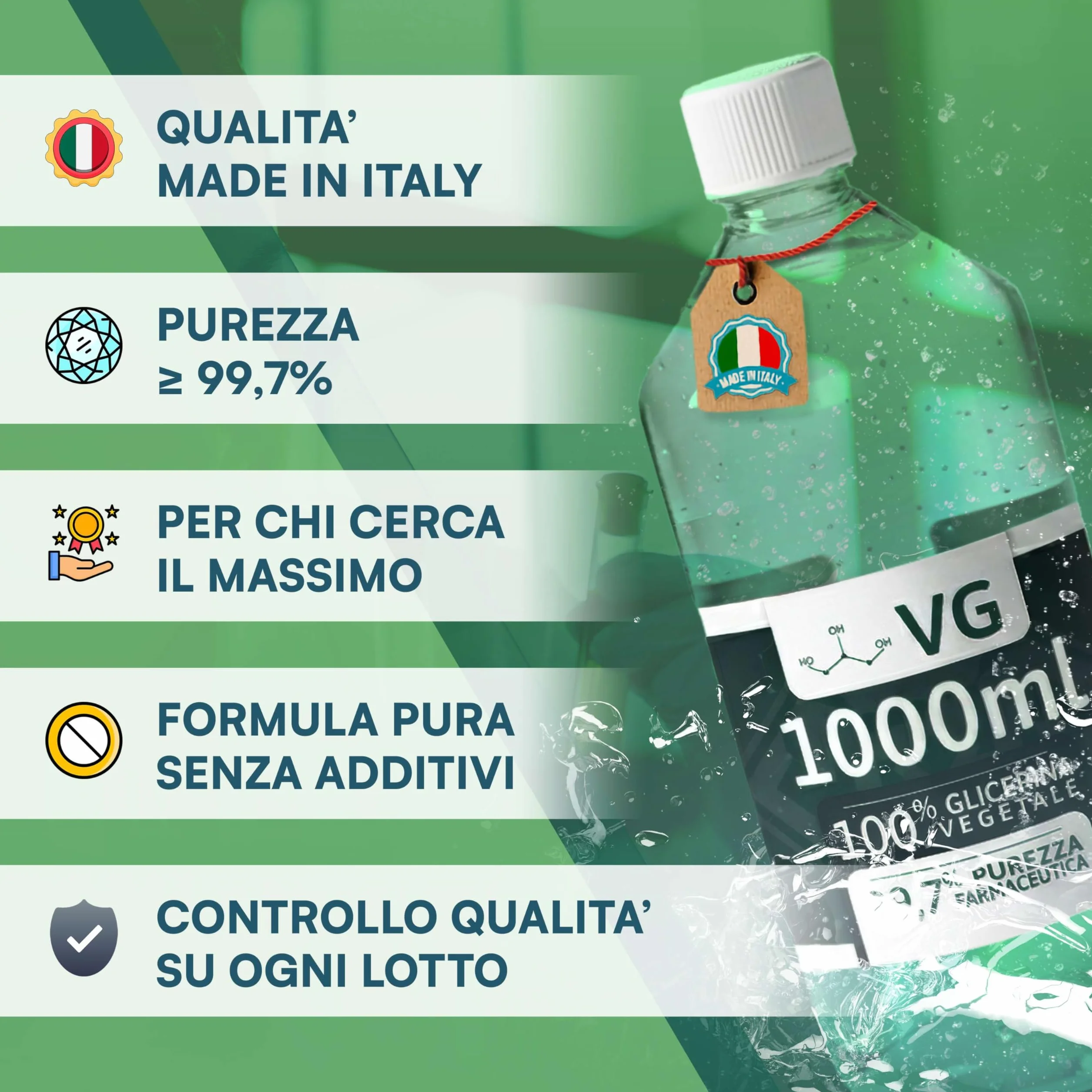 Glowell Kit 2000 ml Glicerina Vegetale Pura e Glicole Propilenico 1000 ml ciascuno, Purezza Farmaceutica 99.9%, Base Neutra 50/50 Multiuso Cosmetico e Tecnico, Made in Italy